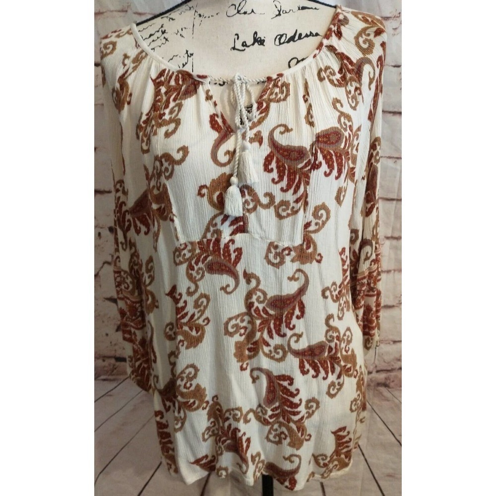 Natural Reflections Size Medium Paisley Gauze Tunic Viscose Boho Balloon sleeve